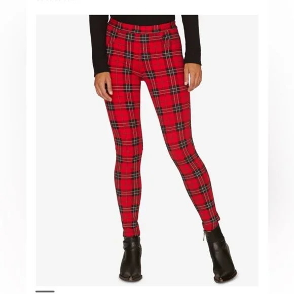 Sanctuary Red Plaid Grease Leggings.  NWOT Size Small - Picture 3 of 7